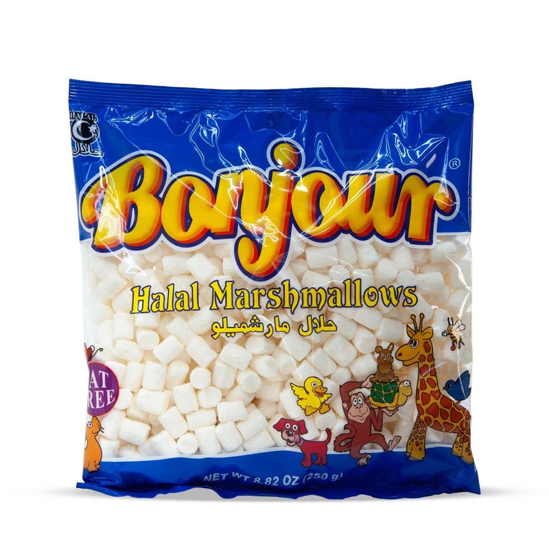 Bonjour Marshmallows for Smores & Halloween Candy - 8.82oz (250 g) Pouch | Fat-Free, Gelatin-Based, Halal, Dye-Free | Soft Vanilla Snack for Roasting & Hot Chocolate - Image 1